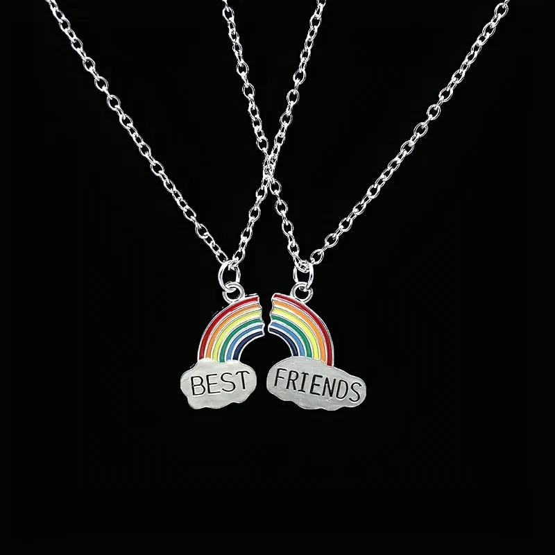 Rainbow Friendship Pendant Necklace Set Gift For Christmas Year
