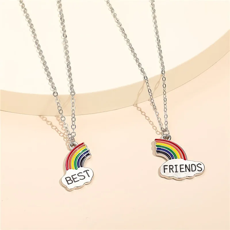 Rainbow Friendship Pendant Necklace Set Gift For Christmas Year