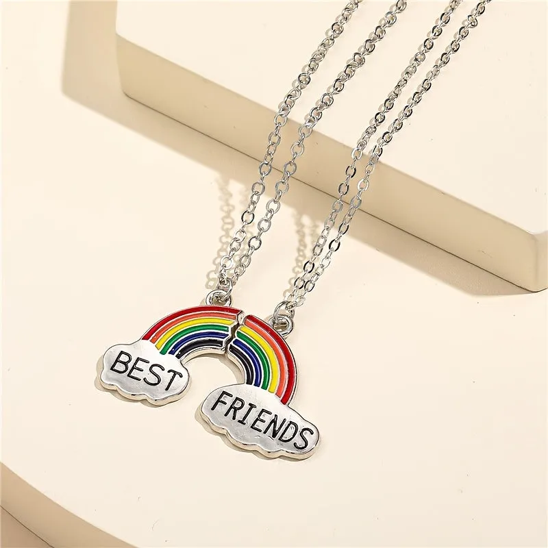 Rainbow Friendship Pendant Necklace Set Gift For Christmas Year