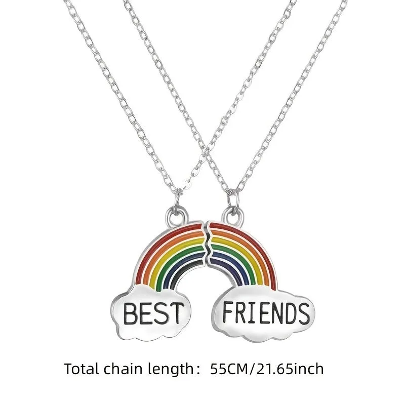 Rainbow Friendship Pendant Necklace Set Gift For Christmas Year
