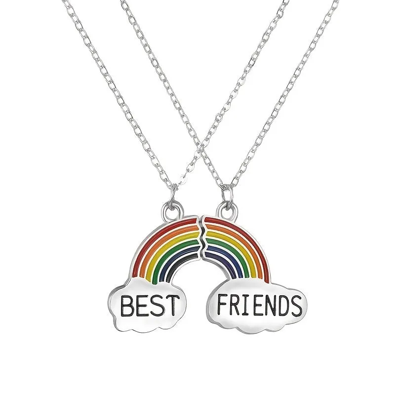 Rainbow Friendship Pendant Necklace Set Gift For Christmas Year