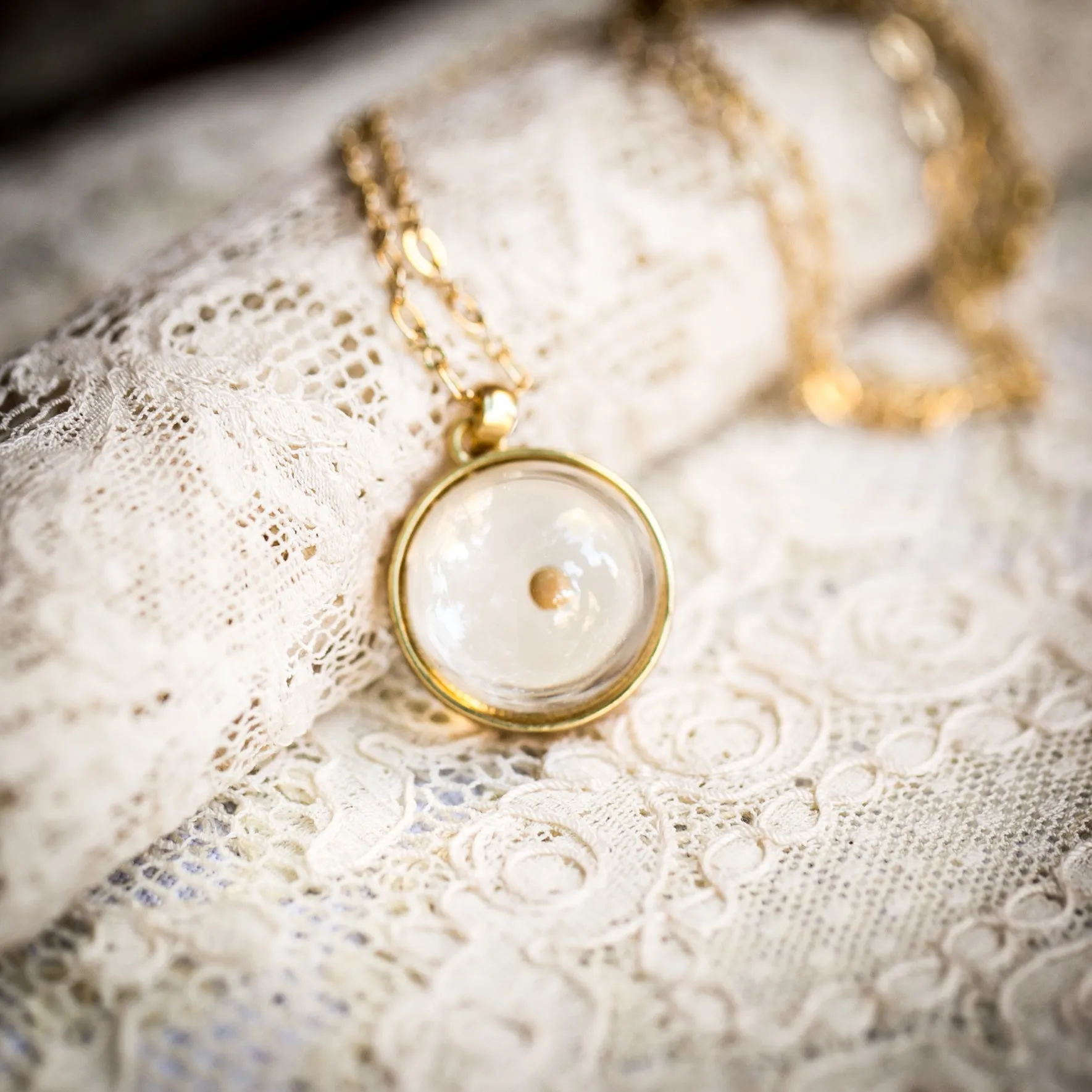 Real Mustard Seed Necklace in Glass Orb