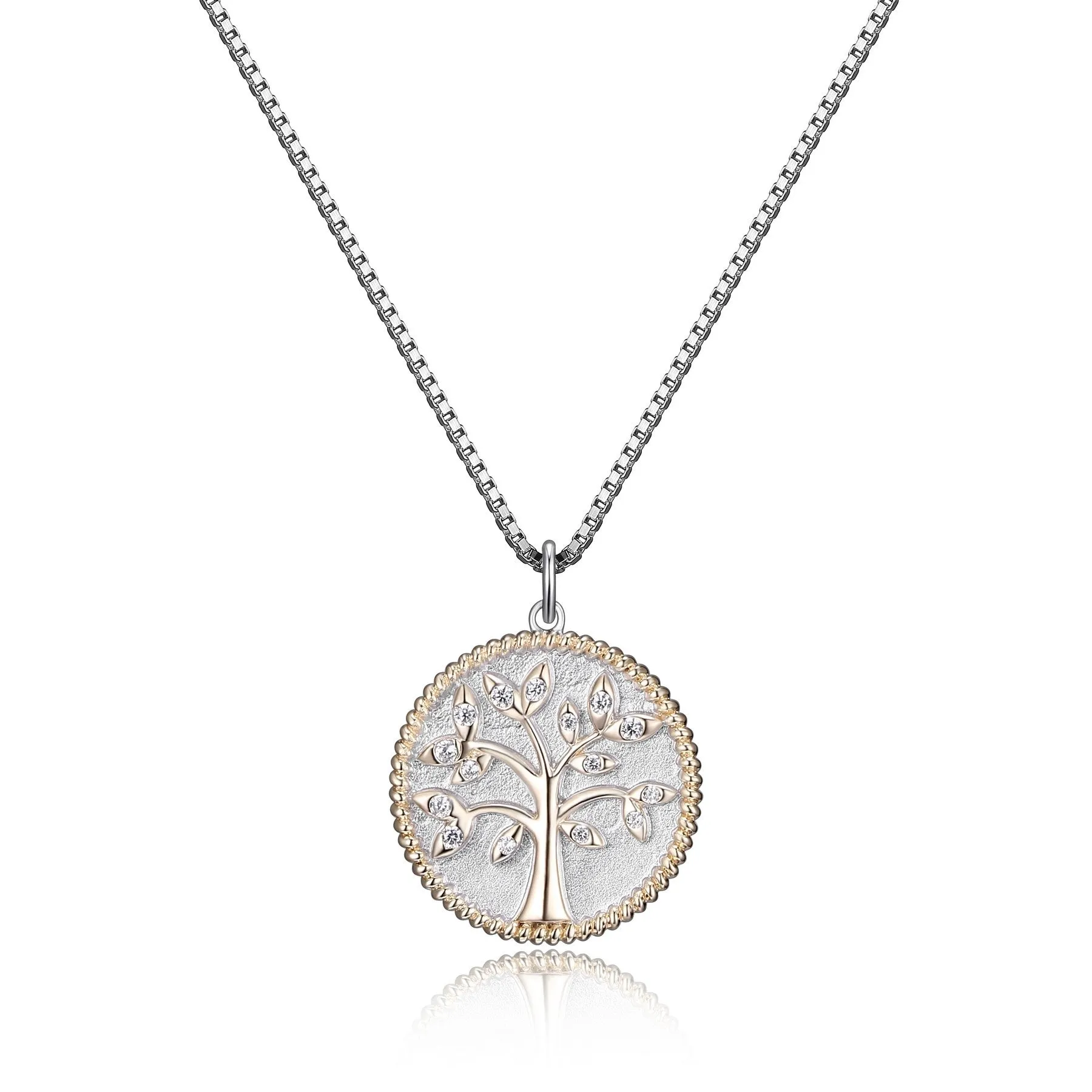 Reign Sterling Silver & Gold Plated Sterling Silver CZ Tree of Life Necklace