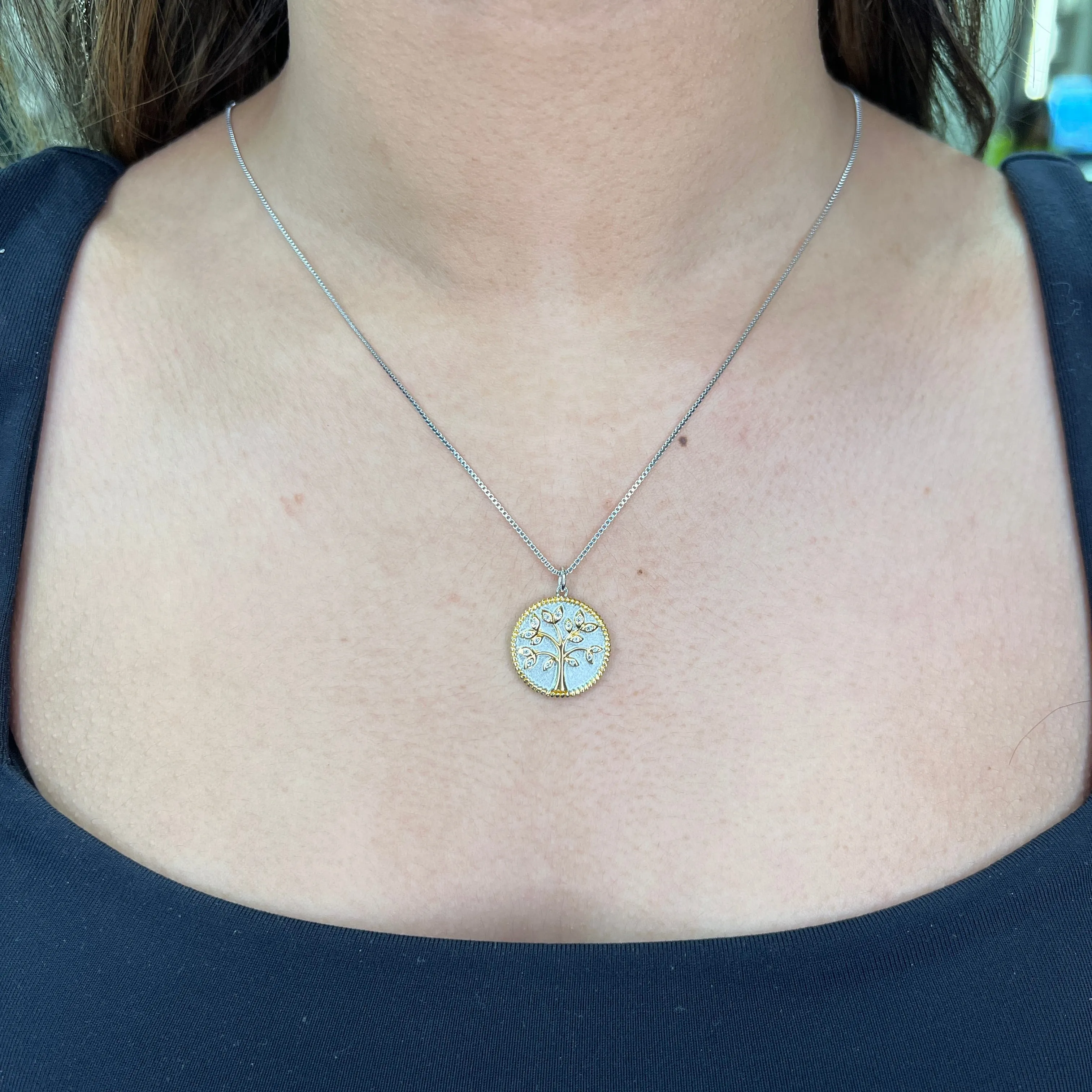 Reign Sterling Silver & Gold Plated Sterling Silver CZ Tree of Life Necklace