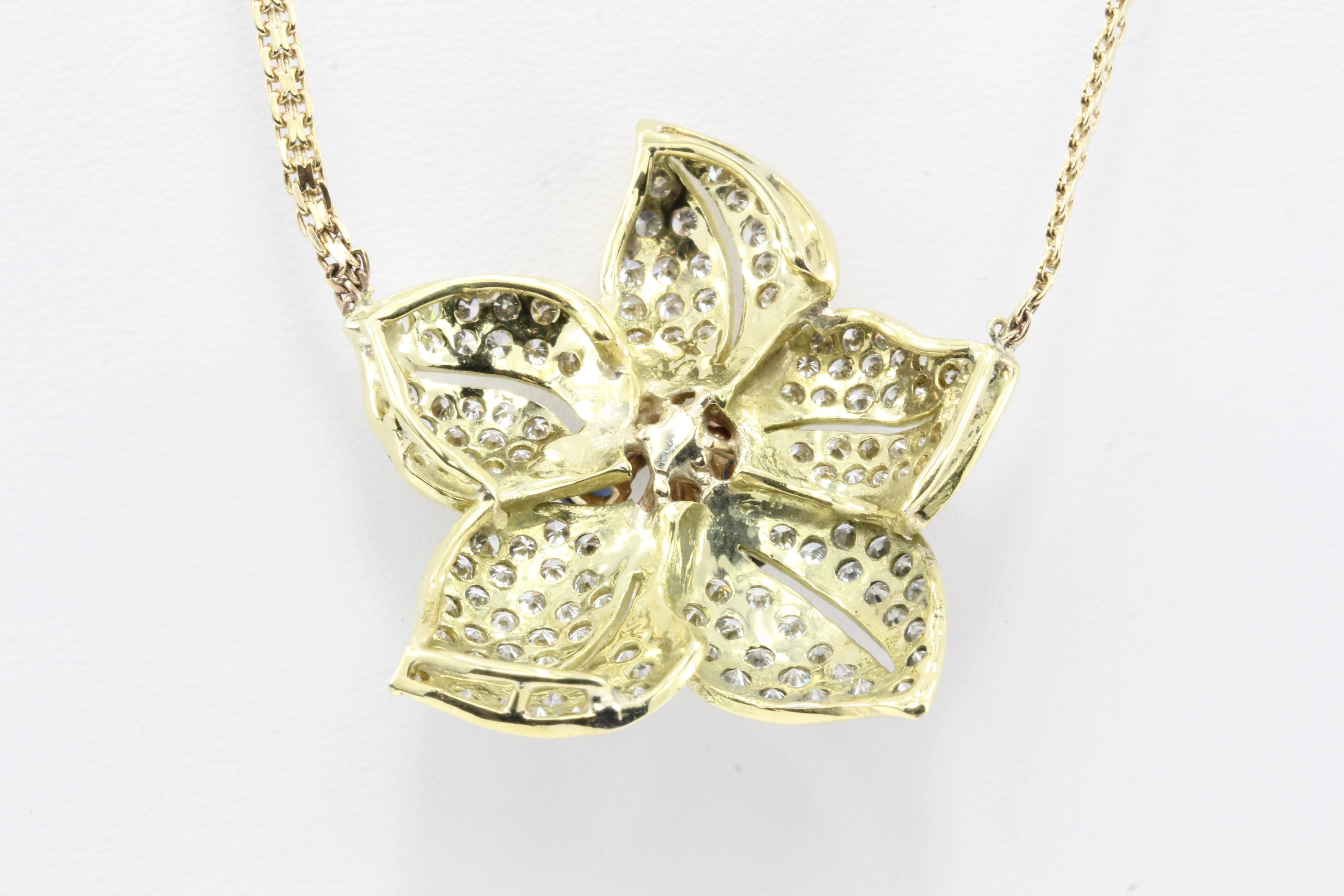 Retro Gold Diamond Emerald Ruby Sapphire Chunky Flower Necklace