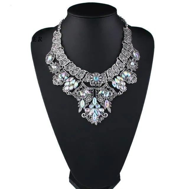Rhinestone Multicolored Bohemian  Chunky Collar Women Necklace