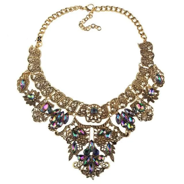 Rhinestone Multicolored Bohemian  Chunky Collar Women Necklace