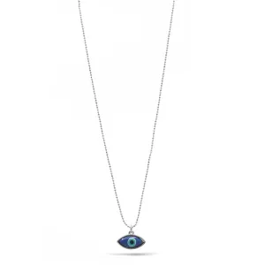 RHODIUM BLUE EVIL EYE PENDANT SHORT NECKLACE# HNN90664RD(LD18)