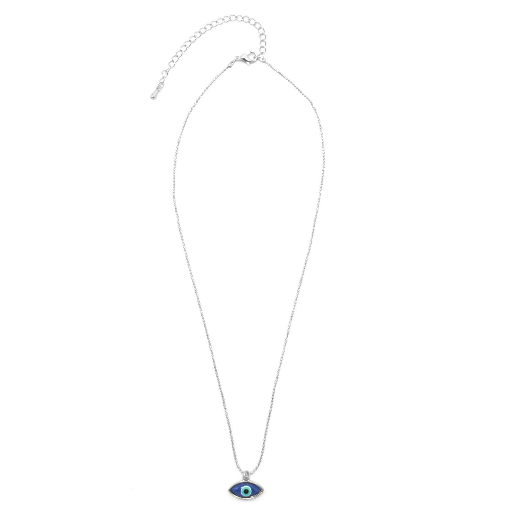 RHODIUM BLUE EVIL EYE PENDANT SHORT NECKLACE# HNN90664RD(LD18)