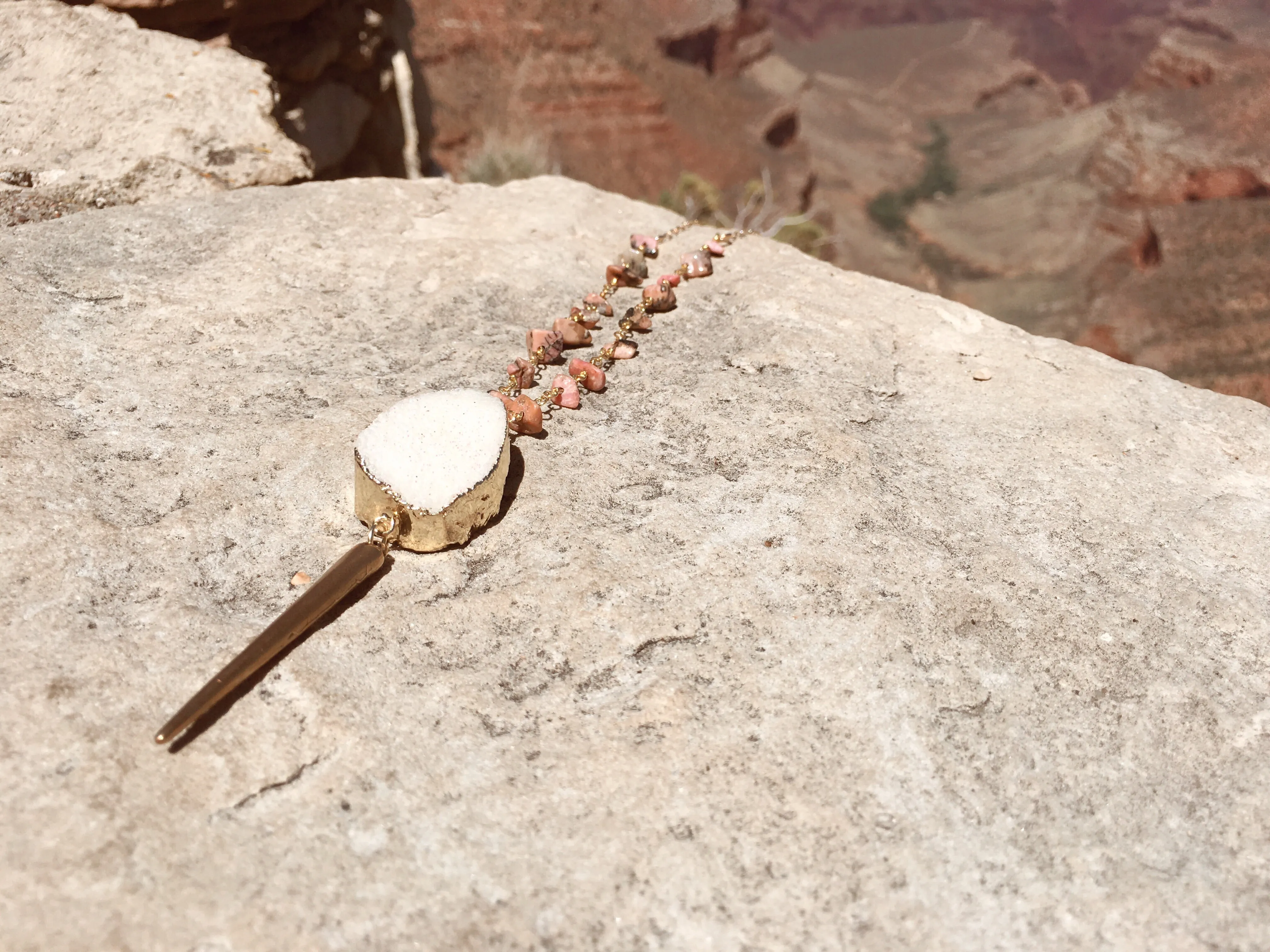 Rhodonite and Druzy Quartz Necklace