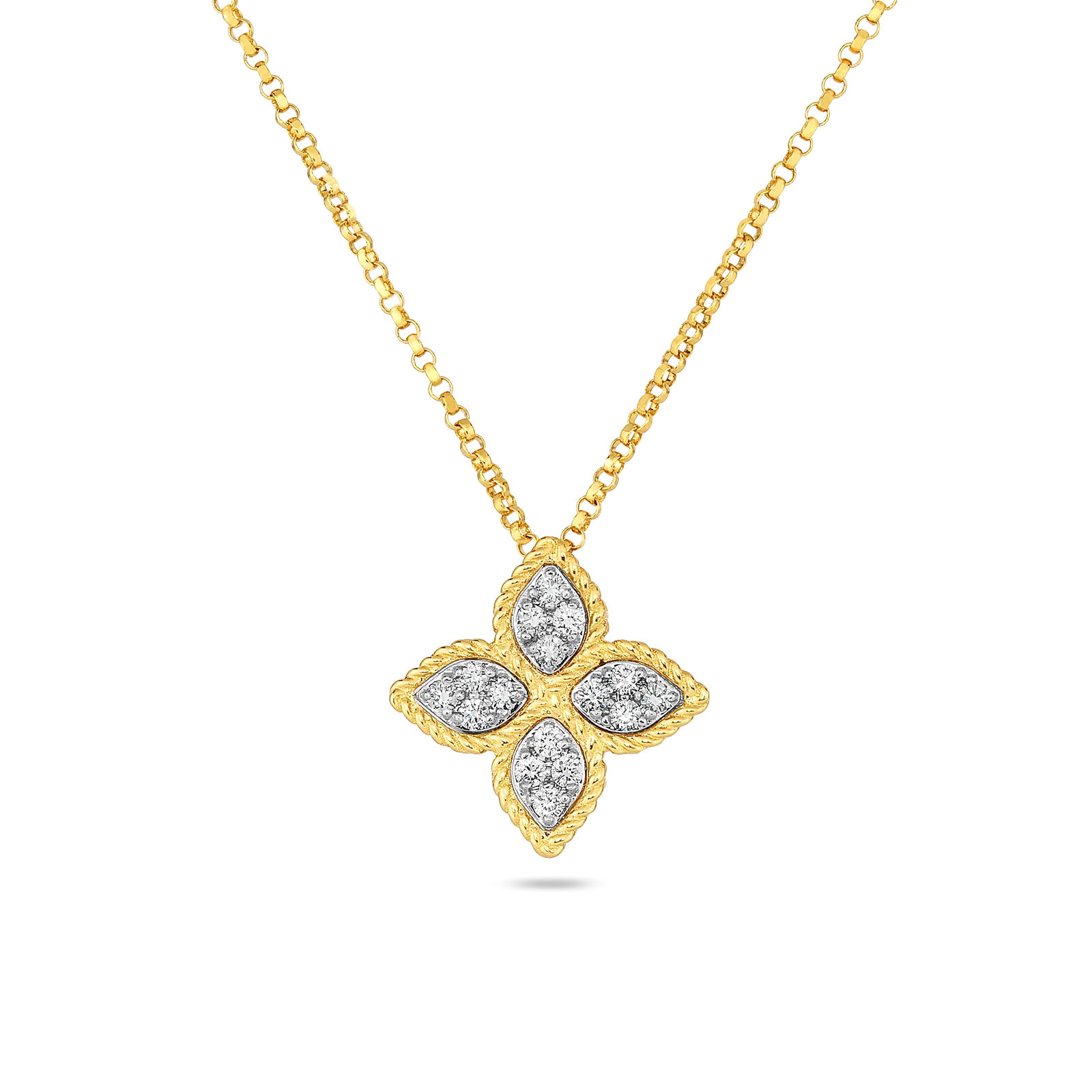 Roberto Coin 18k Yellow & White Gold Medium Princess Flower Diamond Pendant 16-18" Adjustable Chain (D=.17)