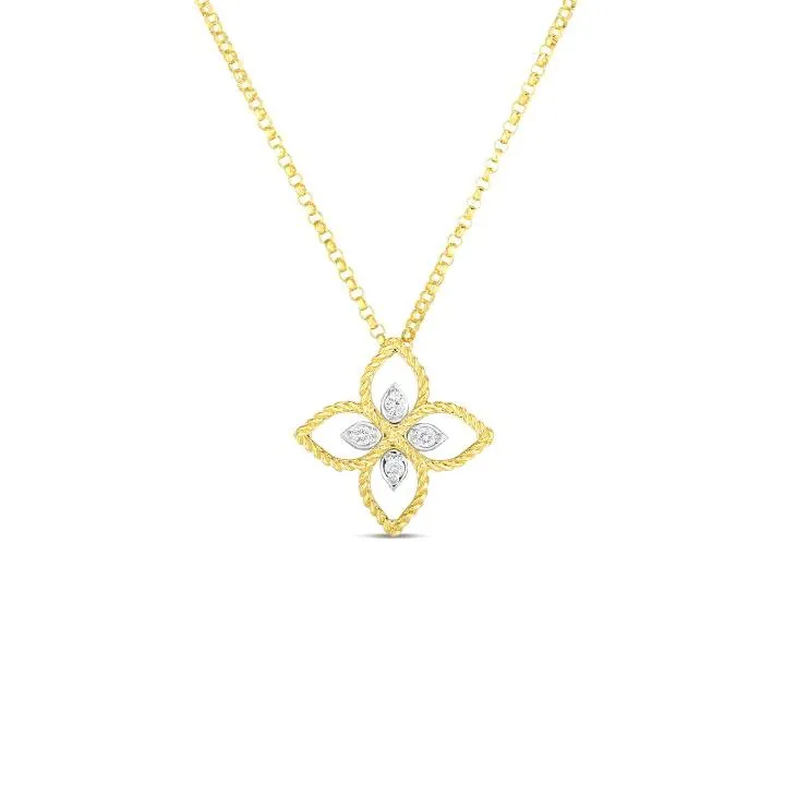 Roberto Coin Princess Flower 18K Yellow Gold Small Principessa Flower Necklace with Diamonds