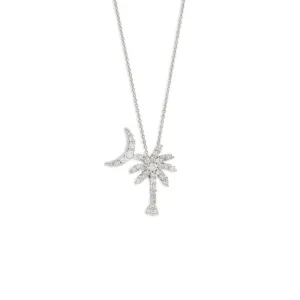 Roberto Coin Tiny Treasures 18K White Gold Small Palm Tree and Half Moon Diamond Pendant