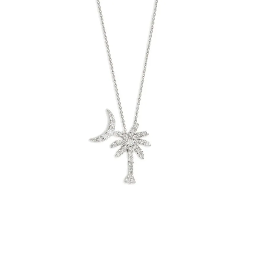 Roberto Coin Tiny Treasures 18K White Gold Small Palm Tree and Half Moon Diamond Pendant