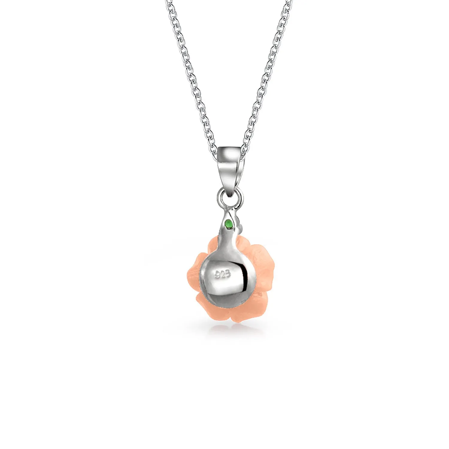 Romantic Floral 3D Pink Red Rose Pendant Necklace with Green CZ Sterling Silver