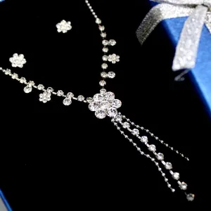 Romantic Gifts For Girlfriend Crystal Earring Tassel Necklace Set