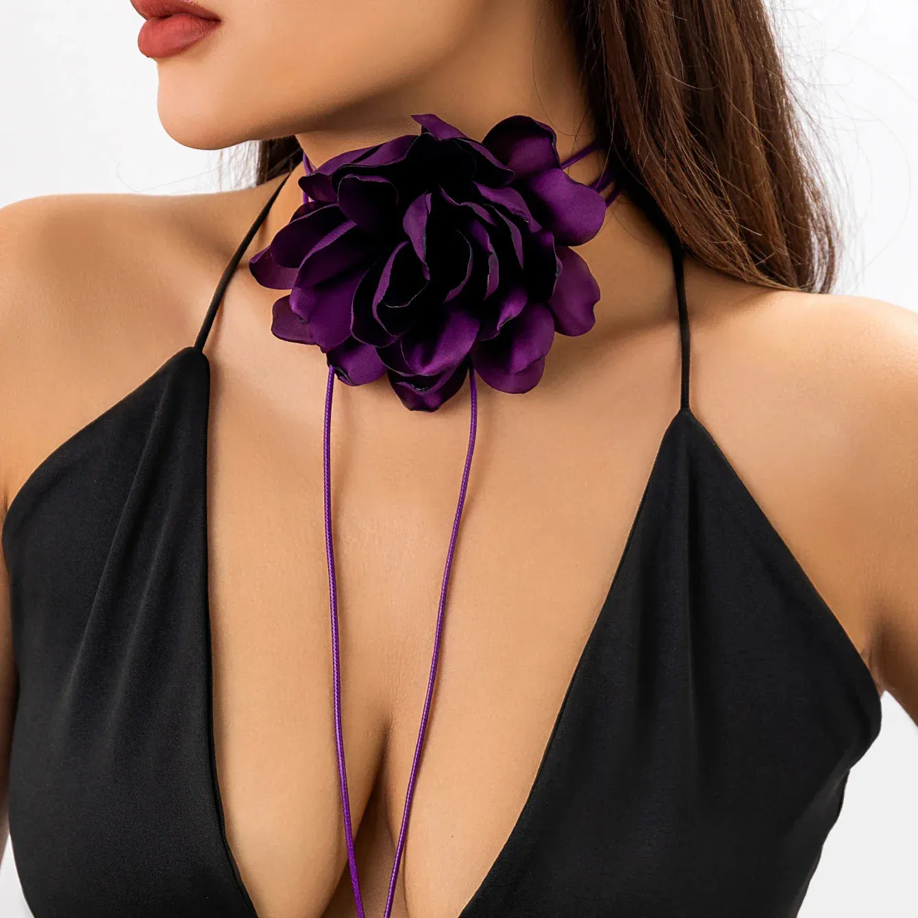 Romantic Gothic Big Rose Flower Clavicle Chain Necklace for Women Ladies Korean Fashion Adjustable Rope Choker Y2K Accessories