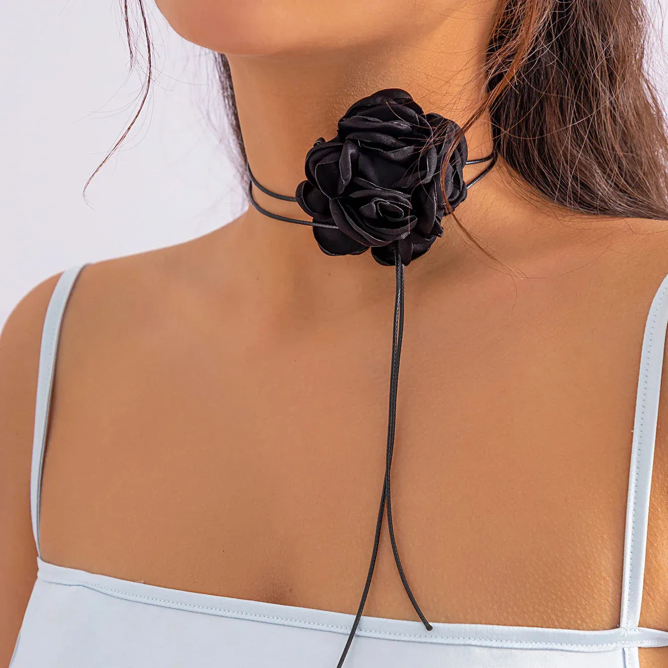 Romantic Gothic Big Rose Flower Clavicle Chain Necklace for Women Ladies Korean Fashion Adjustable Rope Choker Y2K Accessories
