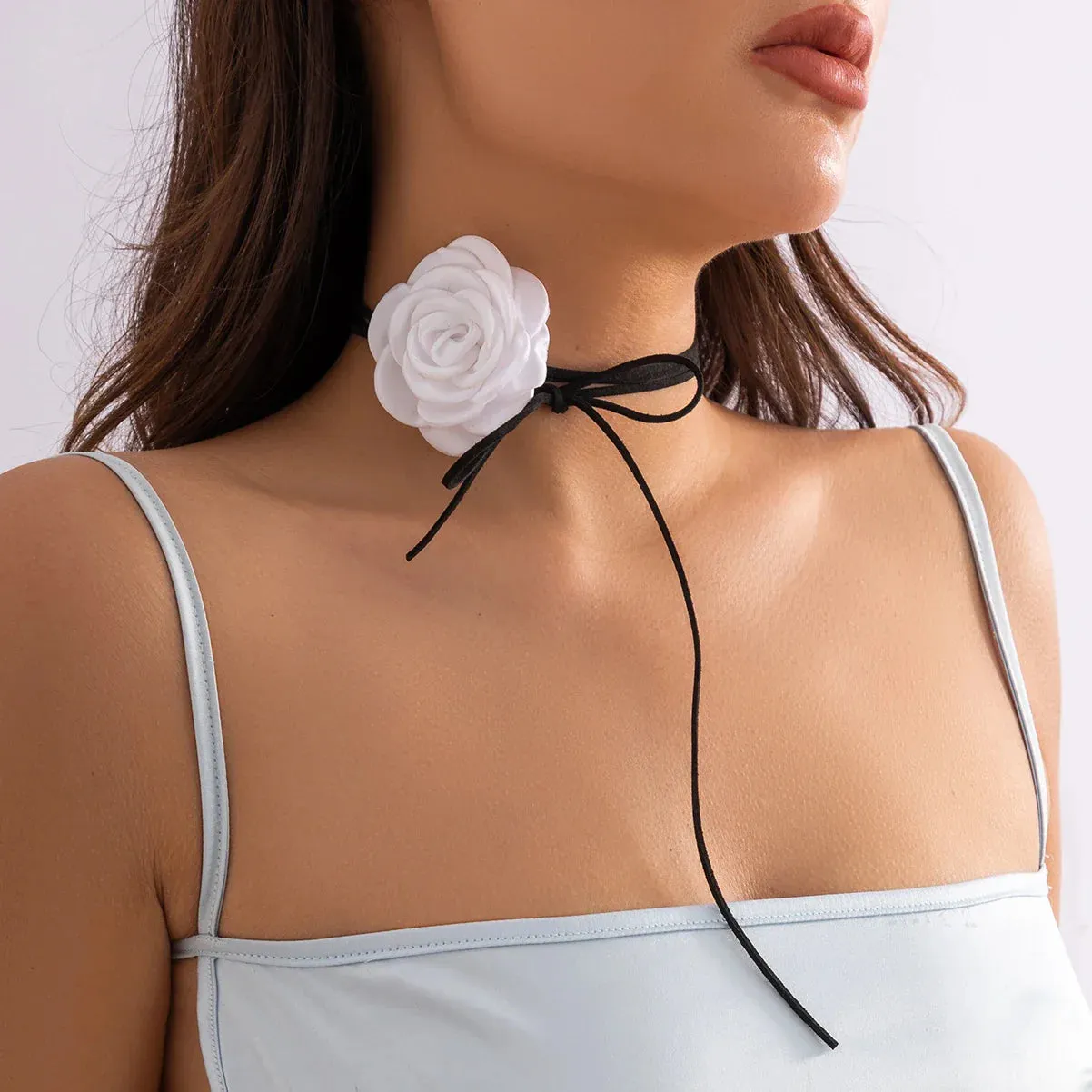Romantic Gothic Big Rose Flower Clavicle Chain Necklace for Women Ladies Korean Fashion Adjustable Rope Choker Y2K Accessories