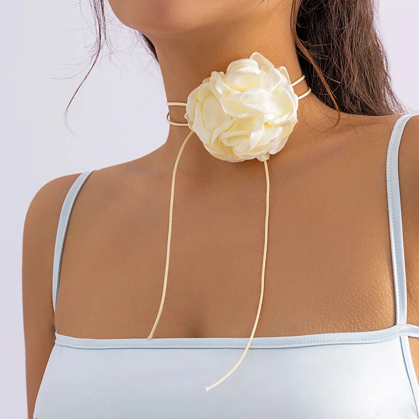 Romantic Gothic Big Rose Flower Clavicle Chain Necklace for Women Ladies Korean Fashion Adjustable Rope Choker Y2K Accessories