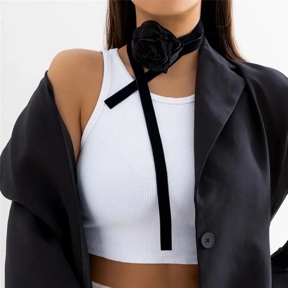 Romantic Gothic Big Rose Flower Clavicle Chain Necklace for Women Ladies Korean Fashion Adjustable Rope Choker Y2K Accessories