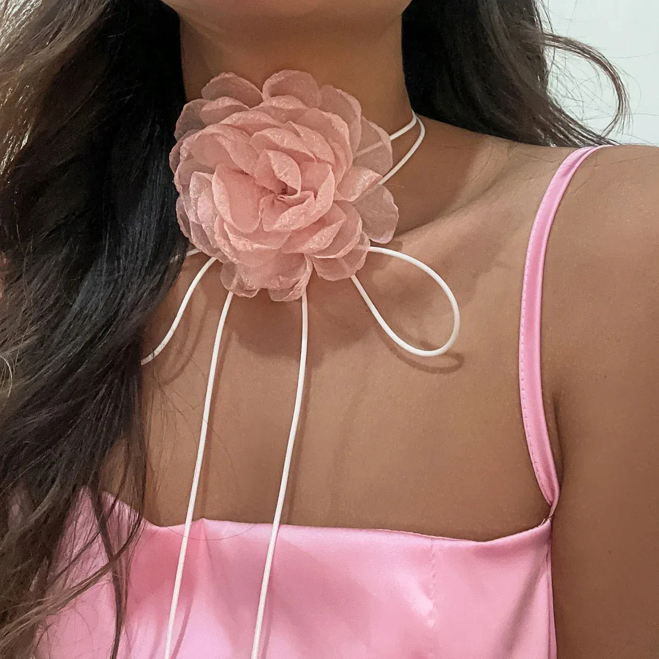 Romantic Gothic Big Rose Flower Clavicle Chain Necklace for Women Ladies Korean Fashion Adjustable Rope Choker Y2K Accessories