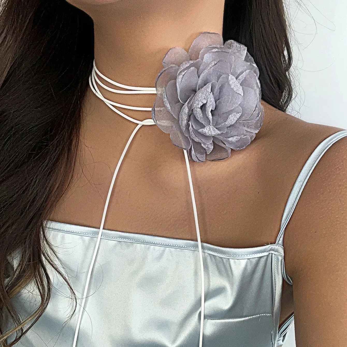 Romantic Gothic Big Rose Flower Clavicle Chain Necklace for Women Ladies Korean Fashion Adjustable Rope Choker Y2K Accessories