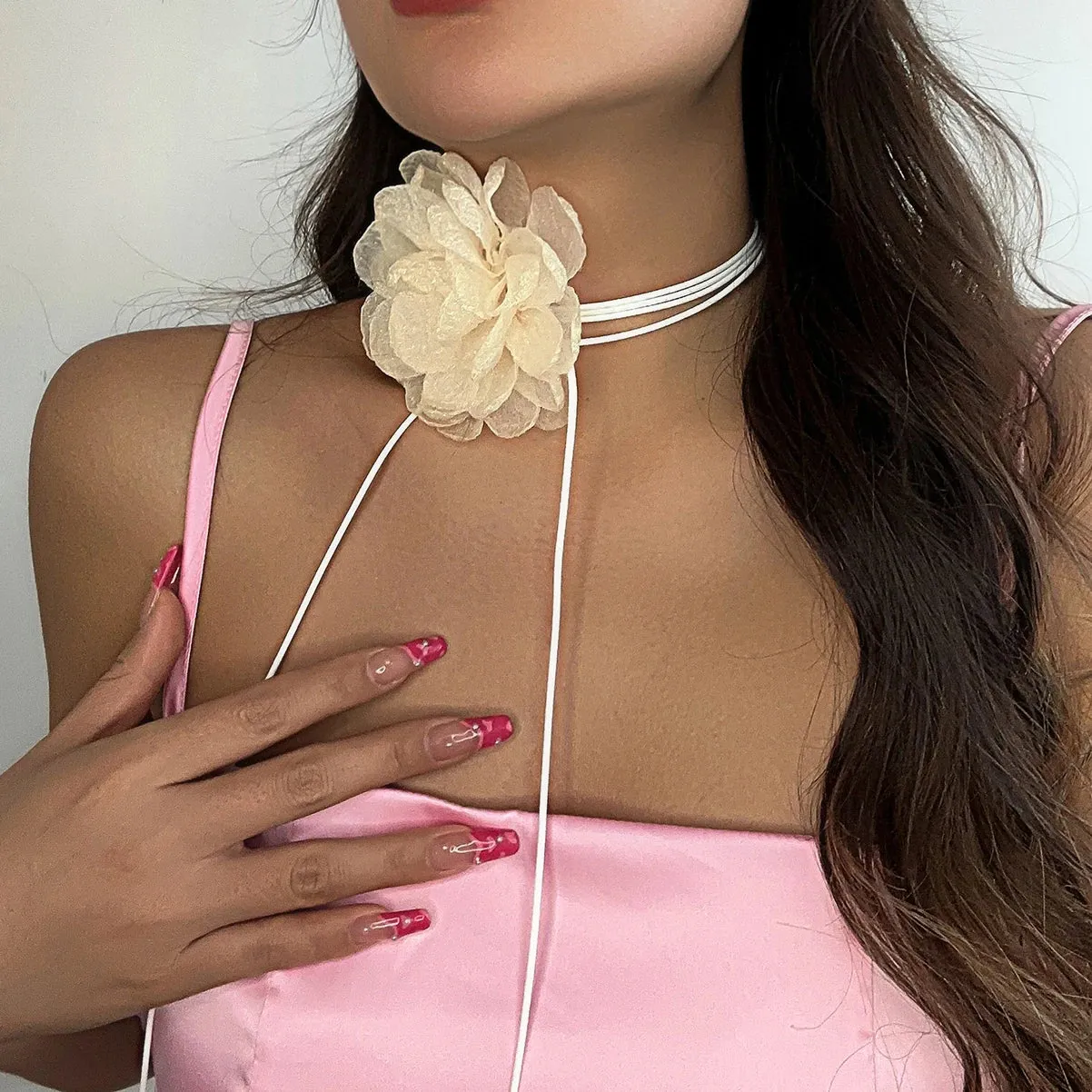 Romantic Gothic Big Rose Flower Clavicle Chain Necklace for Women Ladies Korean Fashion Adjustable Rope Choker Y2K Accessories