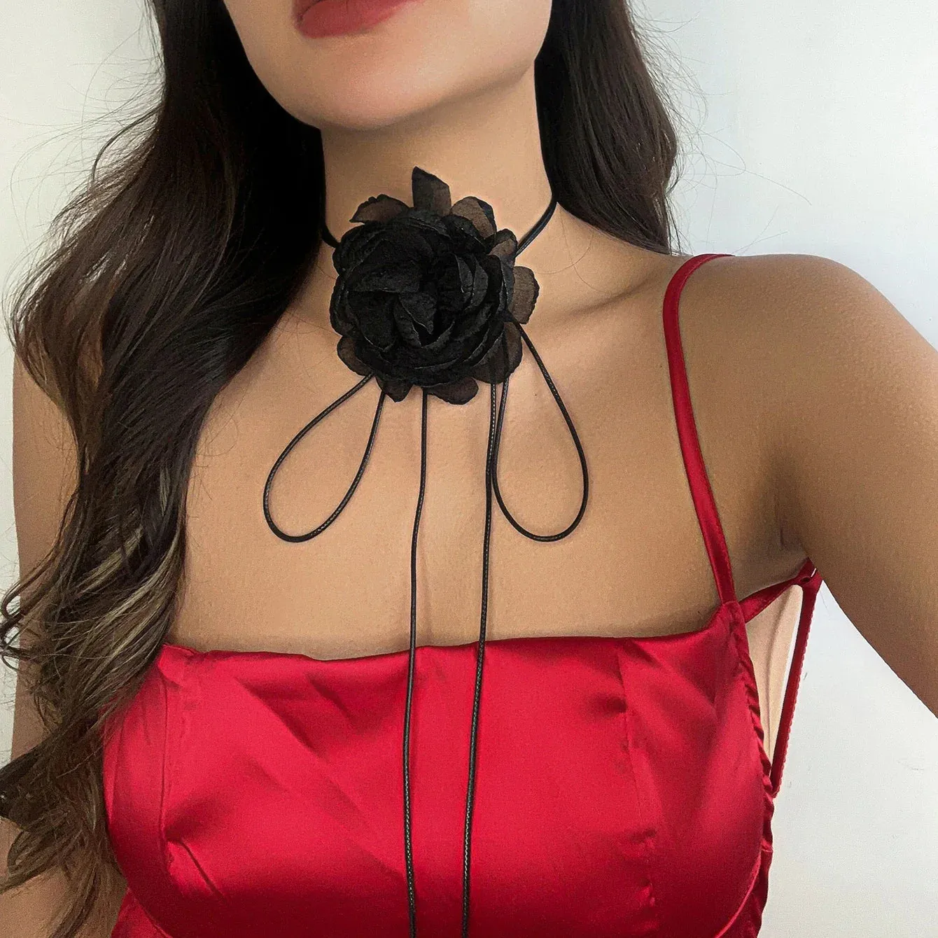 Romantic Gothic Big Rose Flower Clavicle Chain Necklace for Women Ladies Korean Fashion Adjustable Rope Choker Y2K Accessories