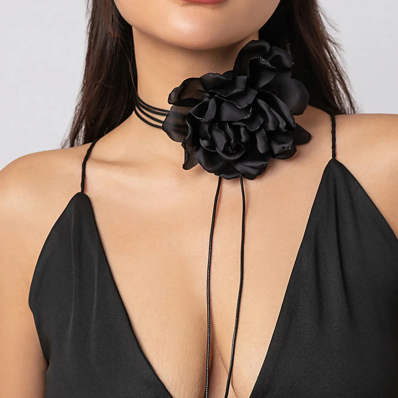 Romantic Gothic Big Rose Flower Clavicle Chain Necklace for Women Ladies Korean Fashion Adjustable Rope Choker Y2K Accessories