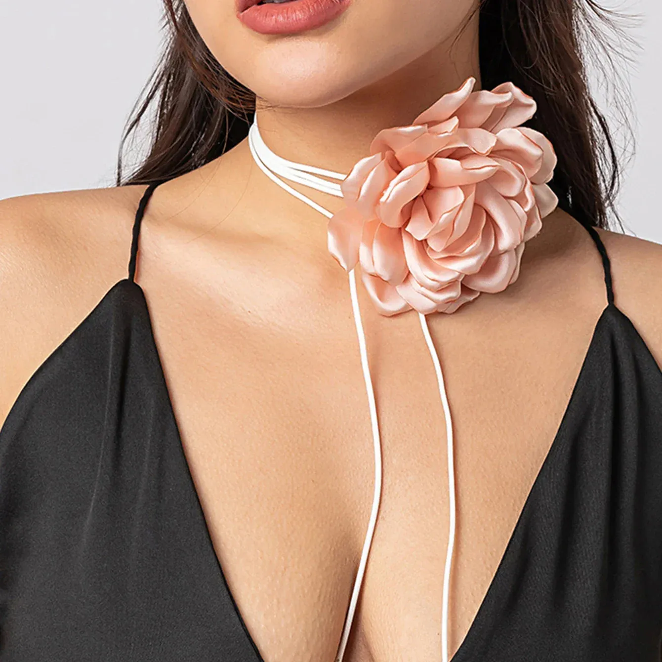 Romantic Gothic Big Rose Flower Clavicle Chain Necklace for Women Ladies Korean Fashion Adjustable Rope Choker Y2K Accessories