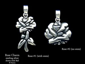 Rose Flower Charm Necklace Sterling Silver
