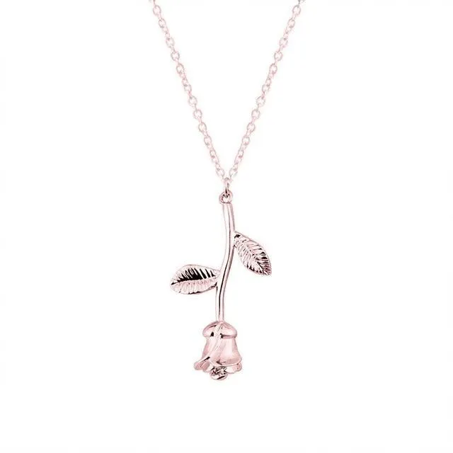 Rose Flower Pendant  For Women Stainless Steel 3 Colors  Necklace