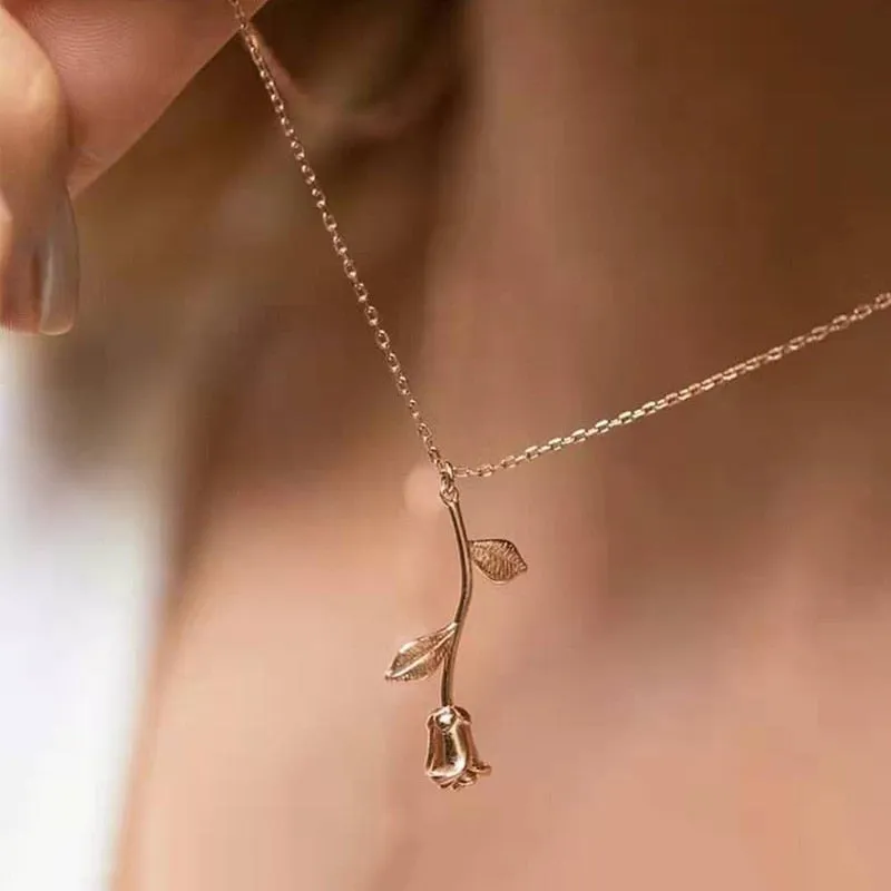 Rose Flower Stainless Steel Beauty and the Beast Women Pendant Necklace