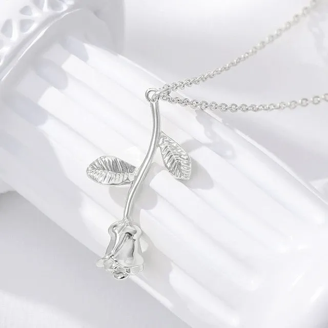 Rose Flower Stainless Steel Beauty and the Beast Women Pendant Necklace