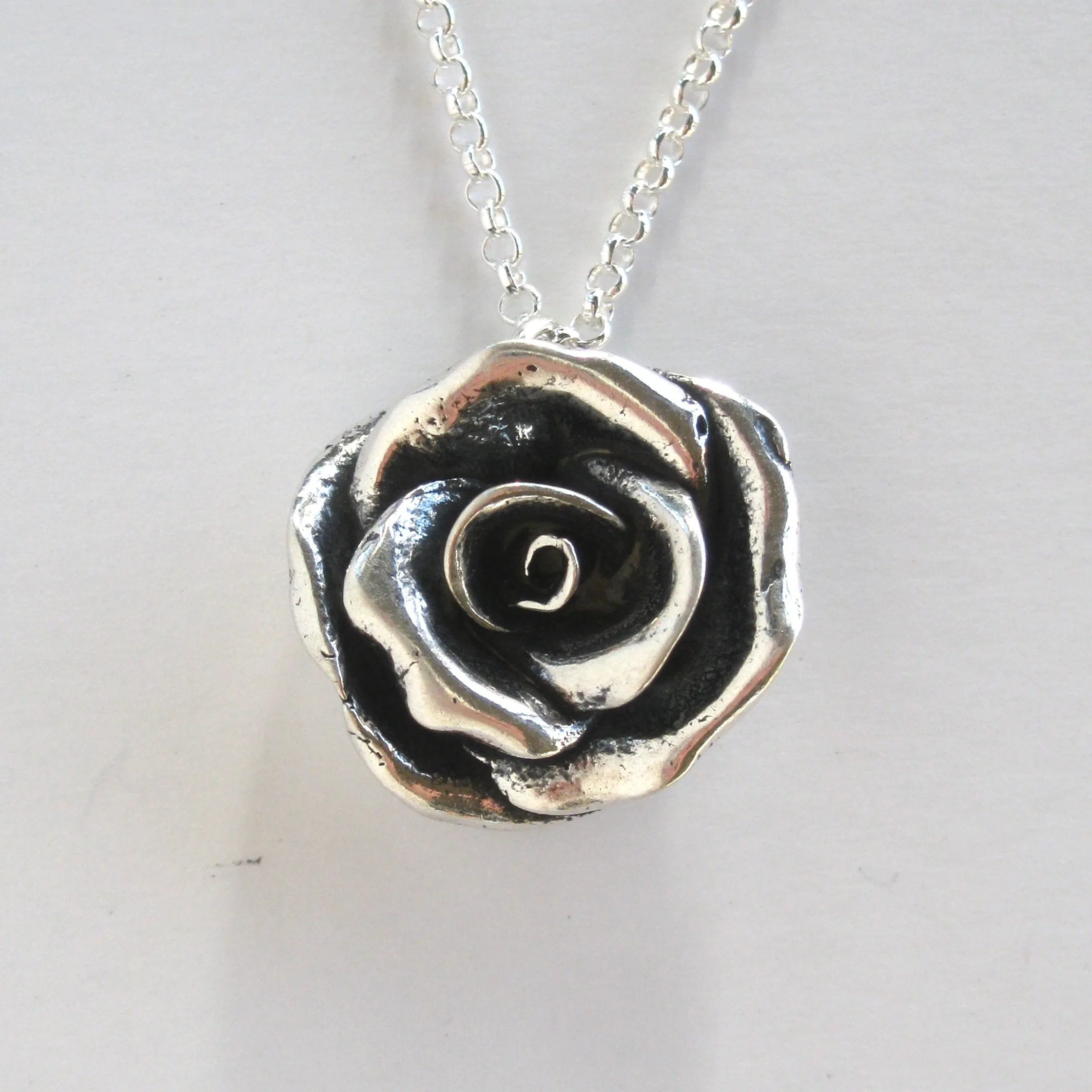 Rose Necklace One of a Kind Hand-Sculpted Sterling Silver