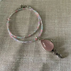 Rose Quartz & Pearl Solid 925 Sterling Silver Pendant Necklace