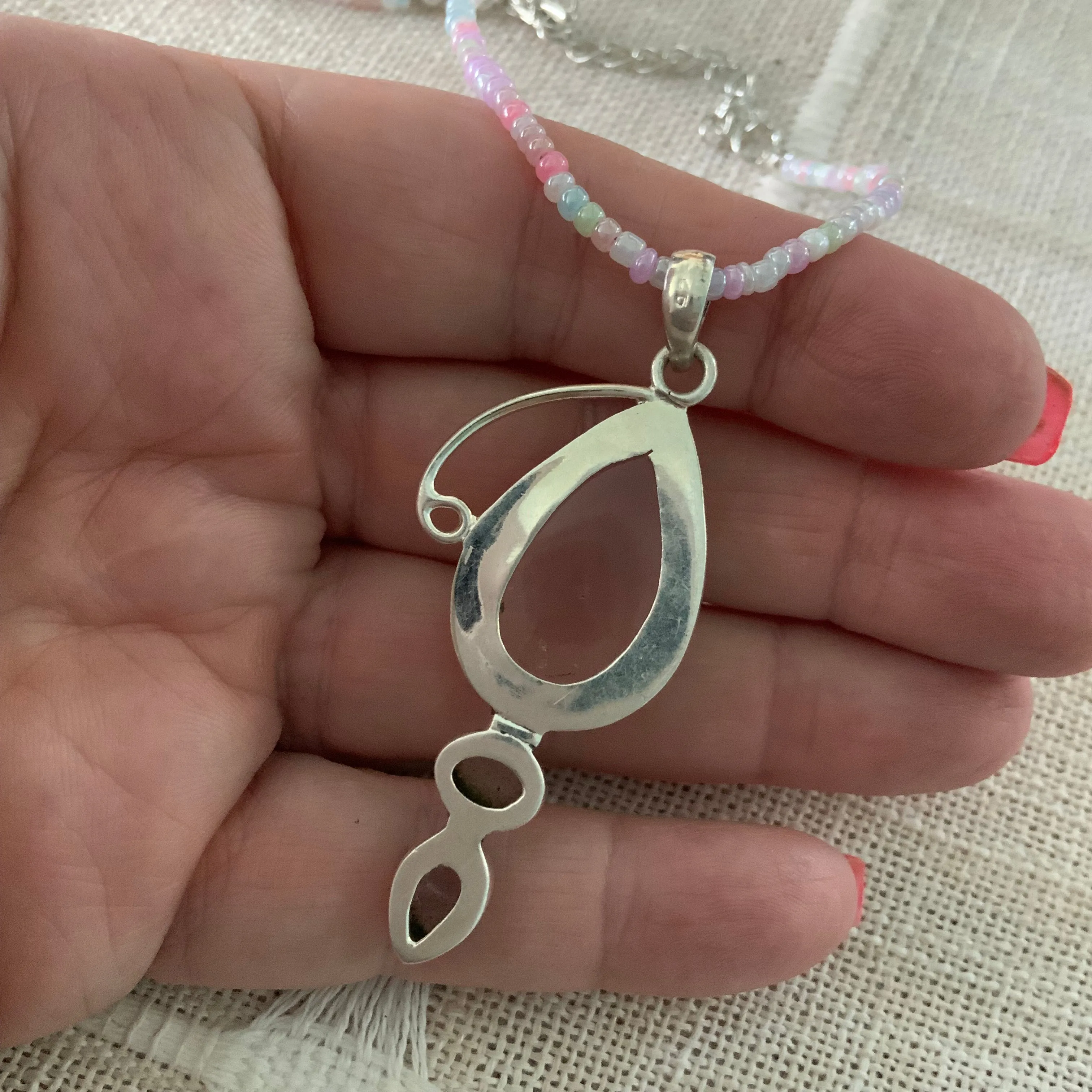 Rose Quartz & Pearl Solid 925 Sterling Silver Pendant Necklace
