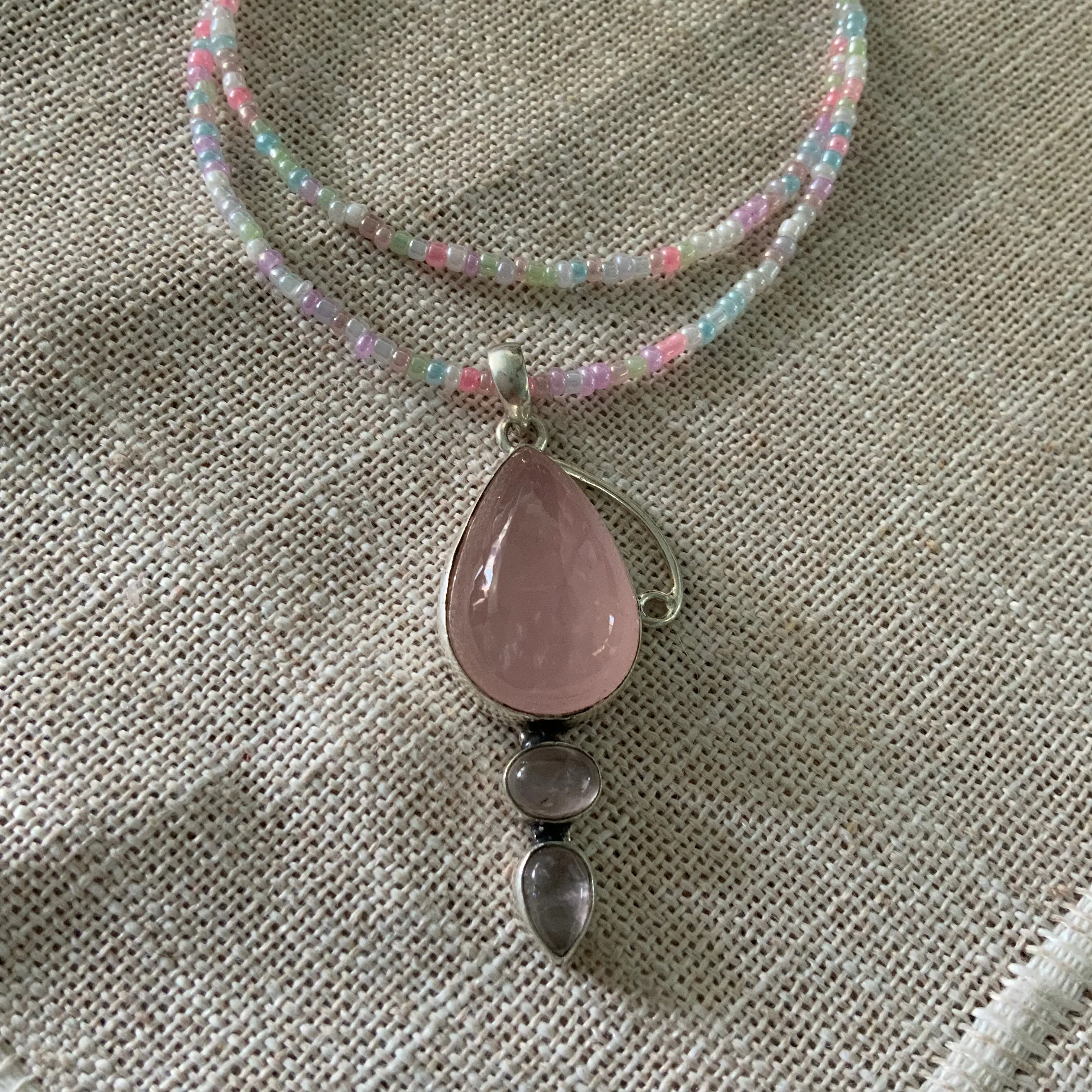 Rose Quartz & Pearl Solid 925 Sterling Silver Pendant Necklace