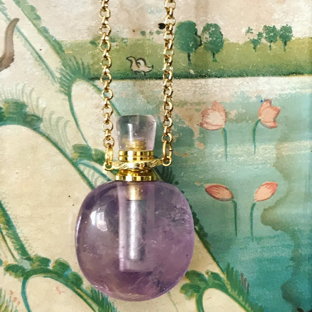 Rose Quartz Angelina Gemstone Perfume Bottle Silver Necklace by Sage Machado