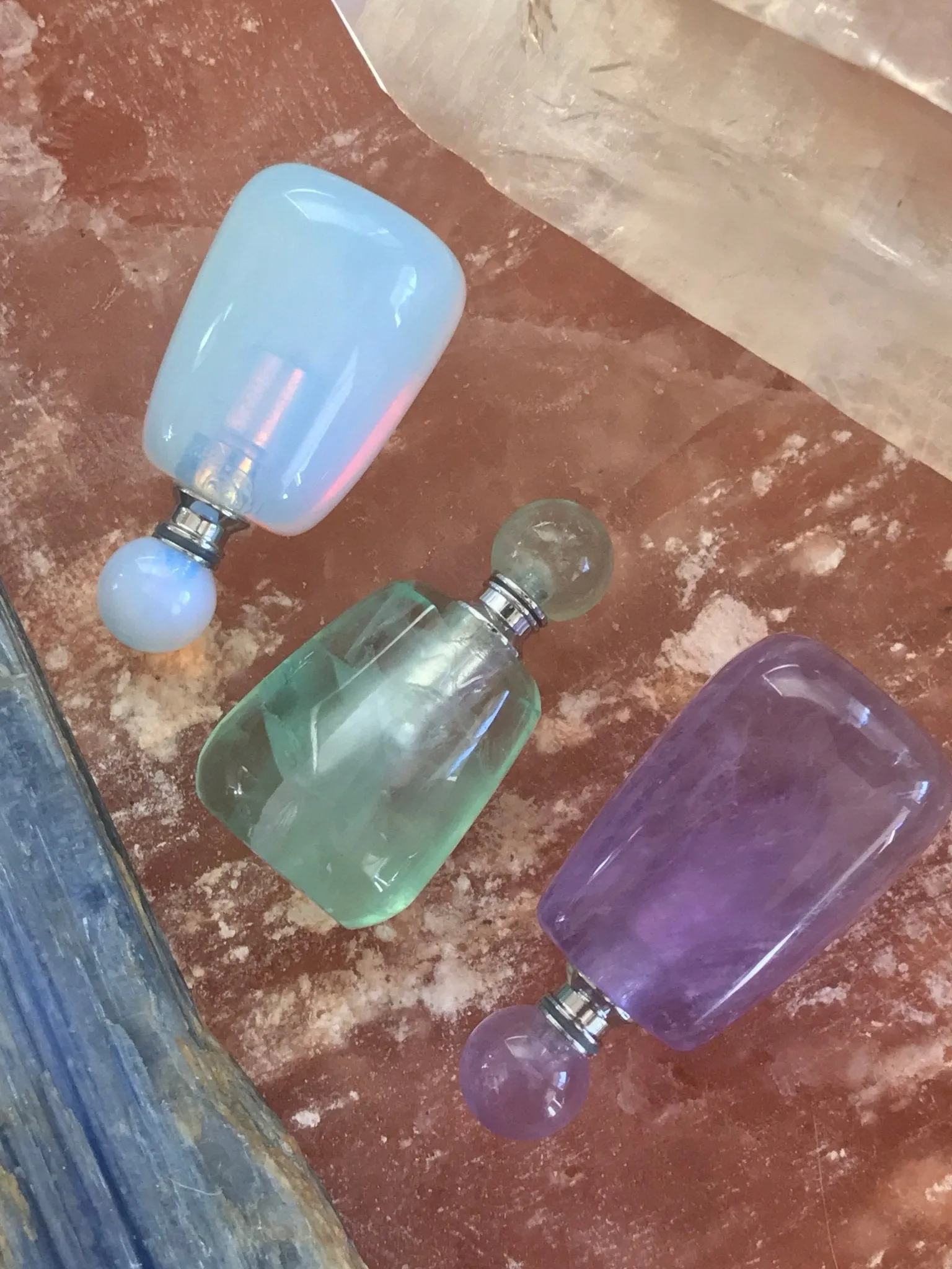 Rose Quartz Angelina Gemstone Perfume Bottle Silver Necklace by Sage Machado