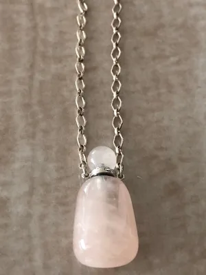 Rose Quartz Angelina Gemstone Perfume Bottle Silver Necklace by Sage Machado