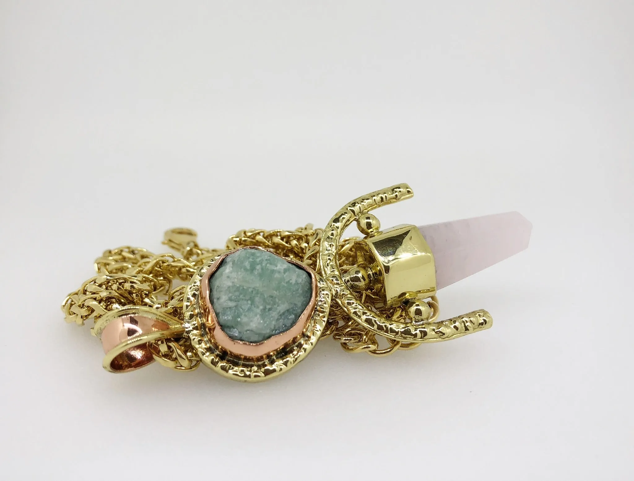 ROSE QUARTZ   Aventurine Double Gemstone Pendulum / Amulet ROUGH DOUBLE GEMSTONE PENDULUM PENDANT