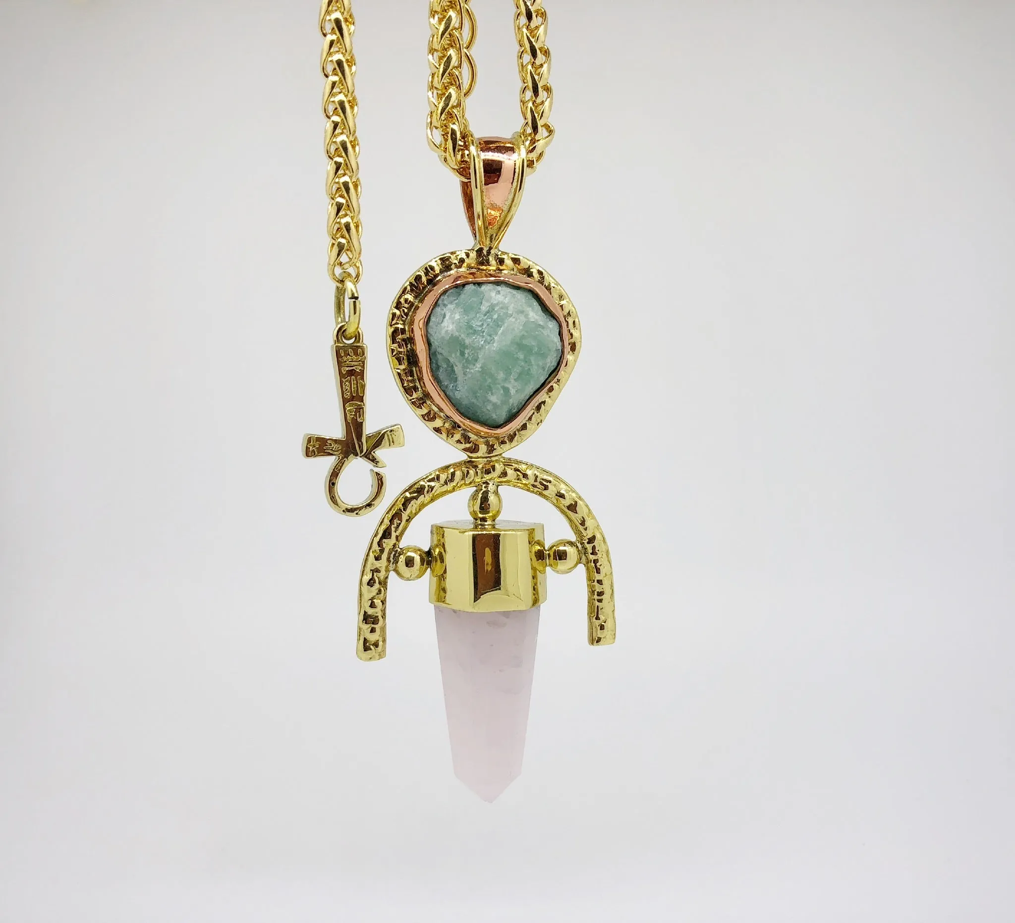 ROSE QUARTZ   Aventurine Double Gemstone Pendulum / Amulet ROUGH DOUBLE GEMSTONE PENDULUM PENDANT