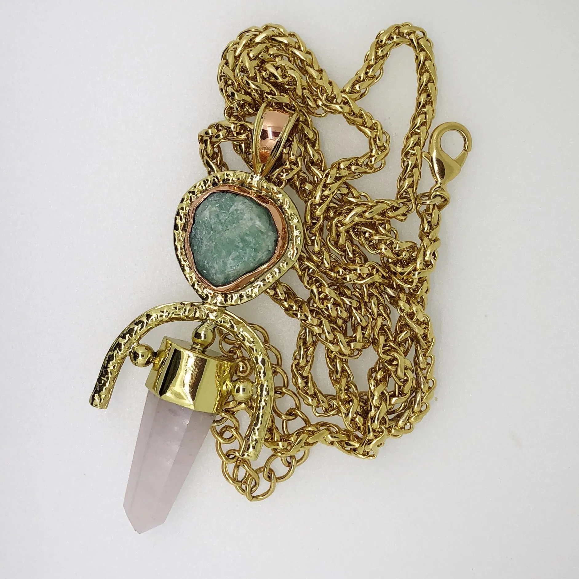 ROSE QUARTZ   Aventurine Double Gemstone Pendulum / Amulet ROUGH DOUBLE GEMSTONE PENDULUM PENDANT