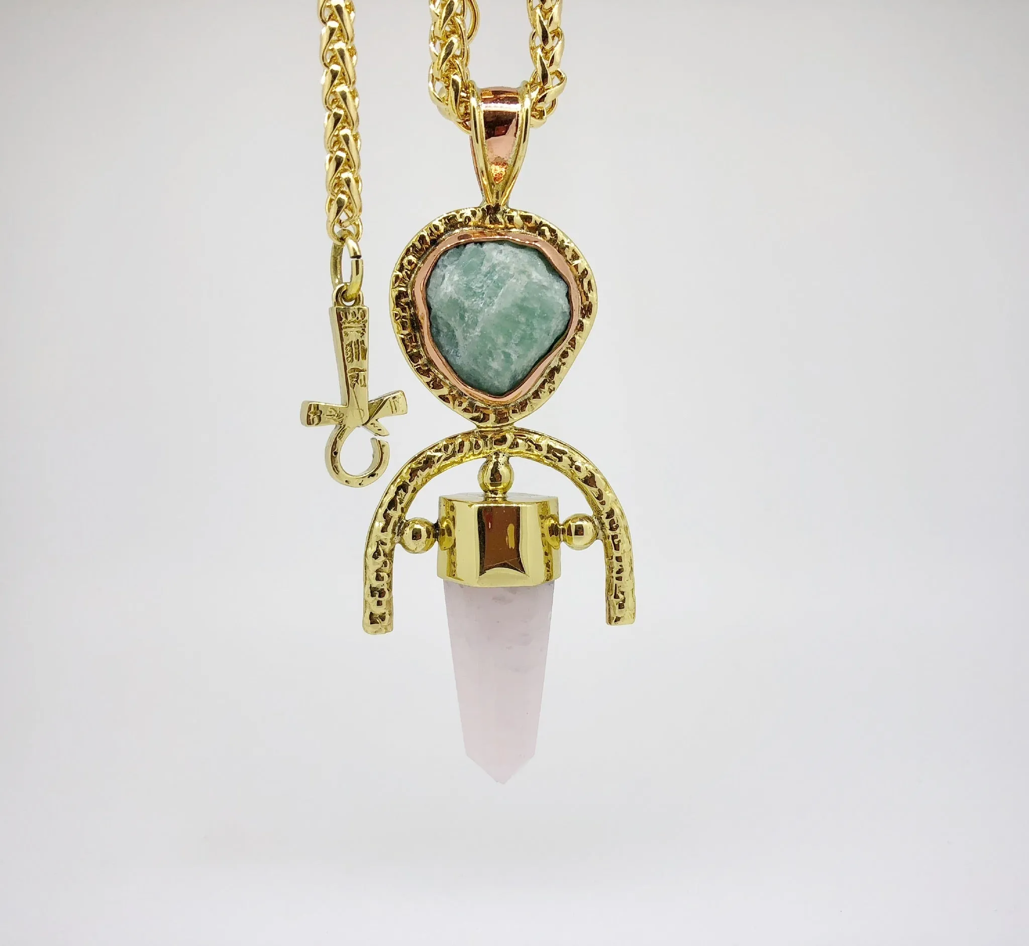 ROSE QUARTZ   Aventurine Double Gemstone Pendulum / Amulet ROUGH DOUBLE GEMSTONE PENDULUM PENDANT