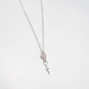 Rose Quartz, Mini Dagger, and Sterling Silver Charm Necklace