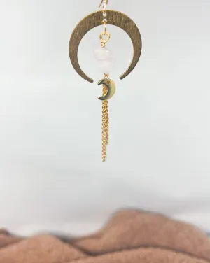 Rose Quartz moons - 14k Earring Hooks.