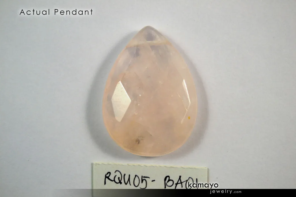 ROSE QUARTZ NECKLACE - Faceted Teardrop Pendant and Natural Beads