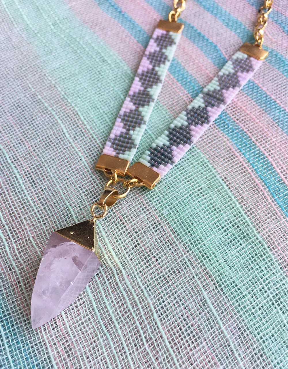 Rose Quartz Pendant Necklace by Shh by Sadie - British Designer Jewelry for Summer